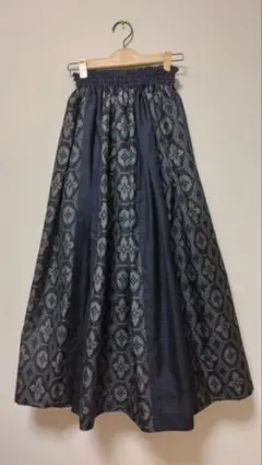 大島紬着物リメイクタック入りロングスカート＊268
