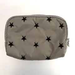 新品　ポーチ　星型刺繍　グレー　ダブルファスナー　ポケット付き　オシャレ　可愛い