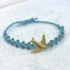 小鳥　ハンドメイド　ブレスレット　マクラメ　ミサンガ　　糸／ビーズ色変更可能