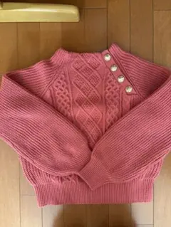 ビス　vis　ケーブルニット　セーター　ピンク　フリー　ボタンビジュー