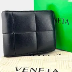 美品 現行 ボッテガヴェネタ カセット 二つ折り財布 レザー ブラック RFID