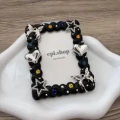 ホイップデコ トレカケースデコ ゴテゴテ y2k 黒×青×水色×黄色 星 蝶々