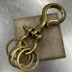 真鍮製カラビナ シンプルデザインフック 真鍮キーリング シャックル 二重リング付