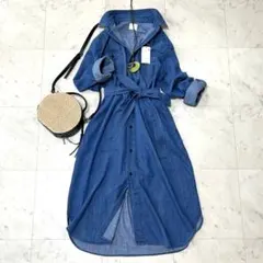 新品 lee ナノユニバース 別注 デニムシャツワンピース ベルト付き M