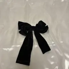 ベロア リボン バレッタ ブラック