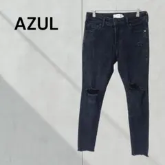 アズール ダメージデニム　パンツ スキニー 裾カットオフ（L） ダメージ加工