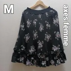 axes femme フラワープリント プリーツスカート　黒　Mサイズ