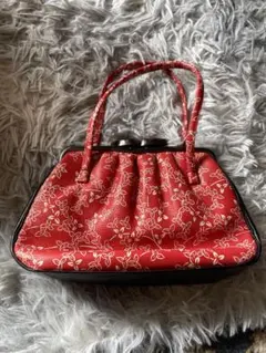 赤い花柄 和装用バッグ　がま口バック