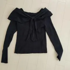 オフショルダー リボン ニット ブラック