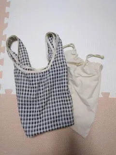 ニコアンド　チェック柄ミニバッグ　エコバッグ