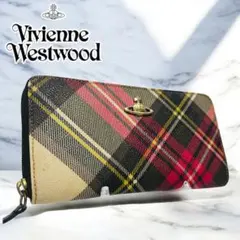 ヴィヴィアンウエストウッド 長財布 オーブ タータンチェック ラウンドファスナー