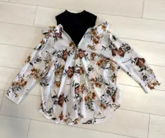 【EVRIS】フリーサイズ 花柄 ドッキング オフショル トップス 前後丈違いのサムネイル