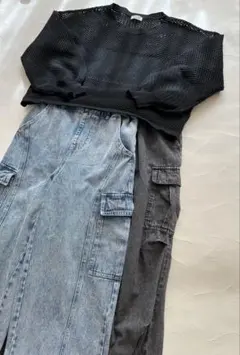 しまむら　メッシュニットとカーゴデニムパンツ2本　3点まとめ売り