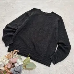 【ユニクロ】メンズ ラムブレンドクルーネックセーター ダークグレー L