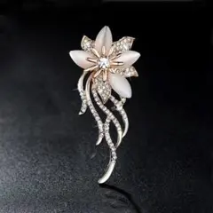 ブローチ コサージュ オパール風 フラワーデザイン ゴールド ラインストーン