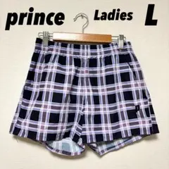 プリンス ショートパンツ テニスウェア ユニフォーム レディース L 紫チェック