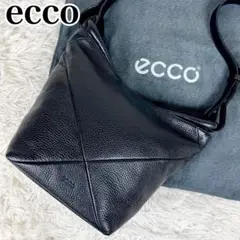 【極美品✨】ecco エコー レザー ショルダーバッグ シボ革 ロゴ ブラック