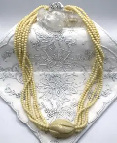 美品 ヴィンテージ セルロイド フレンチアイボリー 5連 ネックレス 