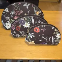 花柄ポーチ 3点セット ブラウン系