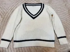 オーバーサイズ ニットセーター アイボリー Vネック ウール混 21%