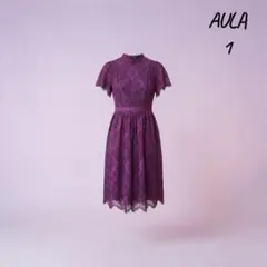 AULA アウラ 総レース ワンピース ドレス パープル，パーティドレスM相応