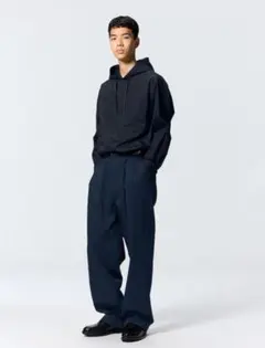 新品　GU チノ ツータック バギー スラックス パンツ ネイビー S 丈標準