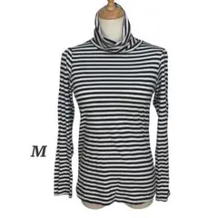 ボーダー オフタートル カットソー 長袖 黒白 着回し インナー 春秋