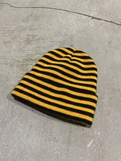 old ニット帽 ボーダー イエロー ブラック 古着