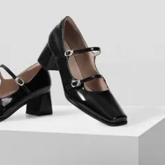 SHEIN 黒　ストラップパンプス　ヒール　26cm ガーリー入学式卒業式スーツ