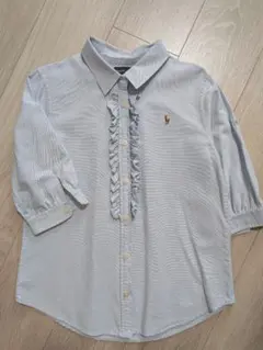 Ralph Lauren フリル付き長袖シャツ 140　ライトブルー
