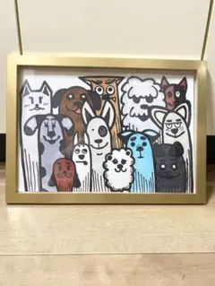 犬のイラスト A4 手描き アートフレーム 額縁入り 壁掛け インテリア 原画