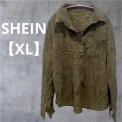 SHEIN【XL】 オリーブグリーン 長袖シャツ アウター　コーデュロイ風
