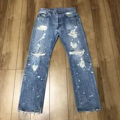 USA製/90's Levi's501ダメージペイントストレートデニム(W32)