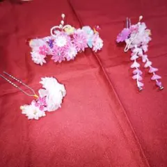 ピンクの花飾り 3点セット