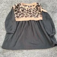 ヒョウ柄長袖ワンピース 裏起毛