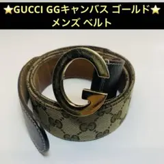 GUCCI GGキャンバス ゴールド メンズ ベルト 203742