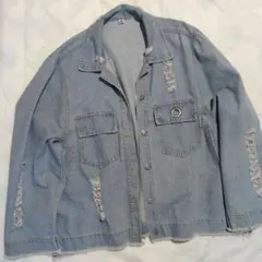 ライトブルー ダメージデニムジャケット