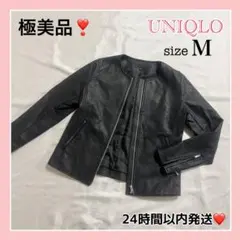 極美品✨ユニクロ ネオレザージャケット ノーカラー ライダース 黒 M