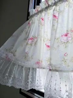 カフェカーテン♡薔薇♡ローズ♡ホワイト♡60✕106