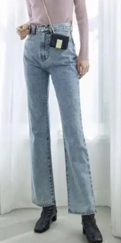 GRL ハイウエストセミフレアデニムパンツ ケミカルブルー S [cu289]