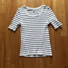 UNIQLO ホワイト/ブラックストライプ Tシャツ L
