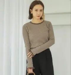 ブラウン系 チェック柄 長袖Tシャツ M