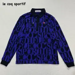 t1530 【ルコックスポルティフ】　ゴルフ ポロシャツ 長袖 総柄 黒 紫