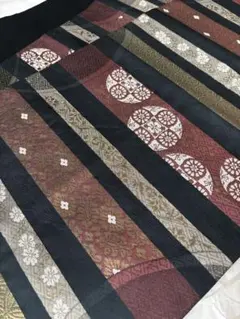 名古屋帯 花柄 ストライプ 黒