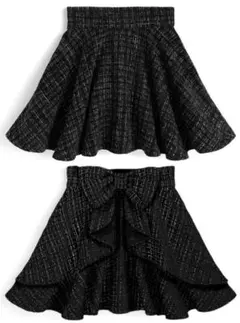 【即日発送】バックリボンツイードフレアミニスカートップス【pm868】