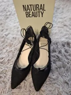NATURAL BEAUTY ブラック レースアップハイヒールパンプスのサムネイル