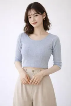 GRL ライトブルー 七分袖ニット Mサイズ