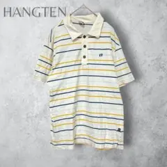 【HANG TEN】　ボーダー　ワンポイント刺繍　ポロシャツ　半袖　ホワイトのサムネイル