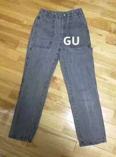 GU グレー ストレートデニム Lサイズ カラーベイカージーンズ