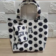 猫とドット柄☆エチノ☆トートバッグ&ミニポーチセット☆ハンドメイド